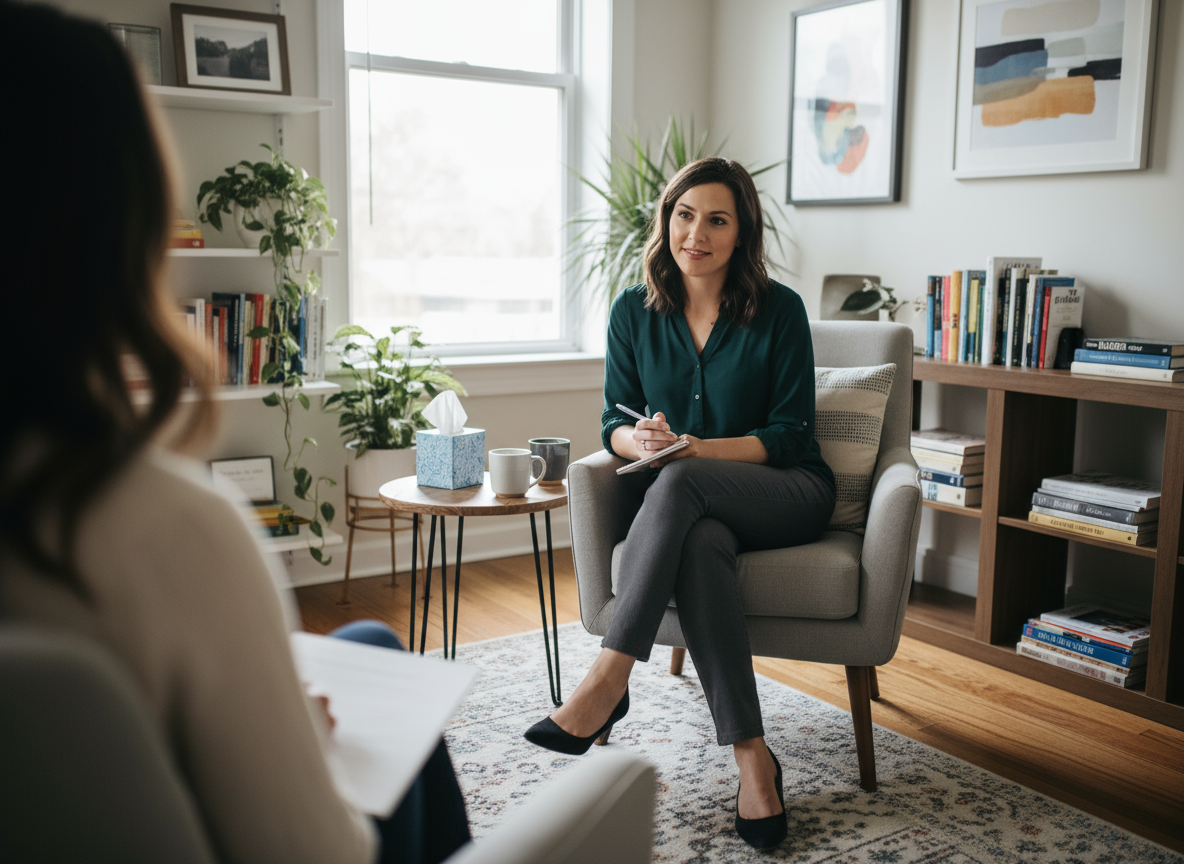 Firefly_Gemini Flash_image of a therapist at work 989443