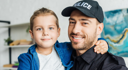 Police officer with his son